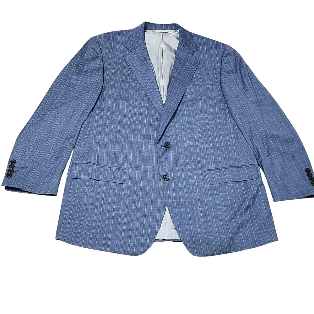 Samuelsohn Suit Jacket Mens 44 Blue Wool Check Two Button Blazer Made In Canada